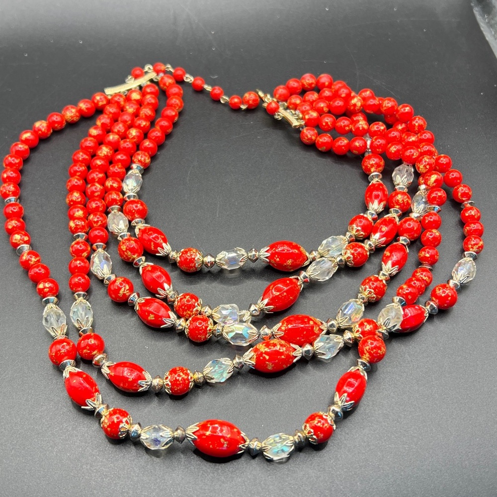 Vintage Japan red Beaded Necklace